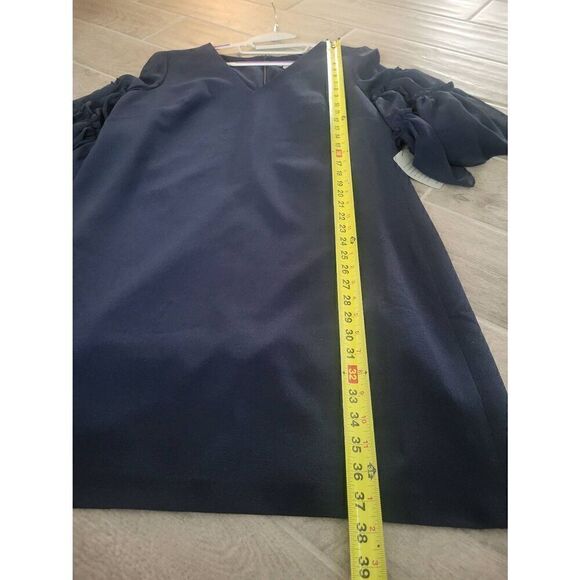 Women's Chelsea28 Dress Navy Blue Sheer Arms Short Knee Length Size 16 - Picture 6 of 9